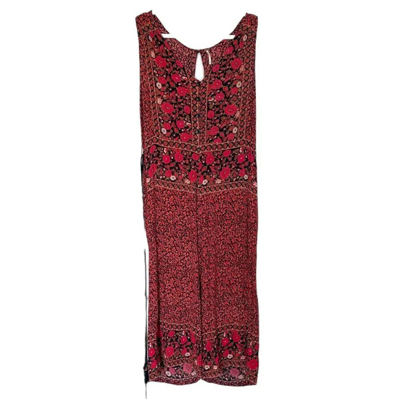 FREE PEOPLE Red Black Boho Open Back Culotte Jumpsuit Size Small Floral 70s - Picture 2 of 7